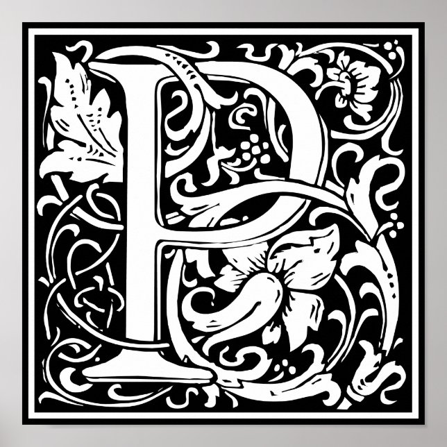 Blommigt Alphabet Monogram Brev P Poster (Framsidan)