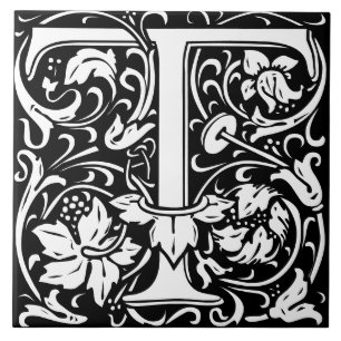 Blommigt Alphabet Monogram Brev T Tile Kakelplatta