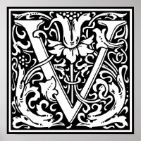 Blommigt Alphabet Monogram Brev V