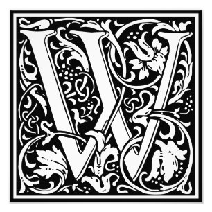 Blommigt Alphabet Monogram Brev W Photo Print Fototryck