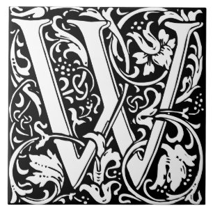 Blommigt Alphabet Monogram Brev W Tile Kakelplatta