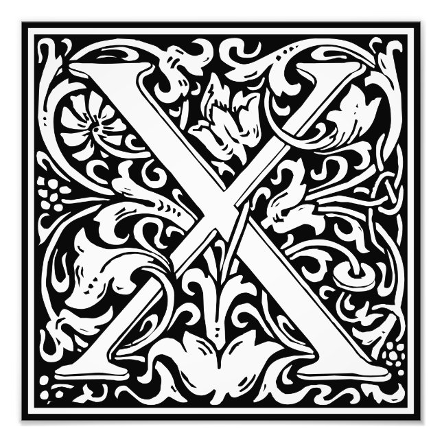 Blommigt Alphabet Monogram Brev X Photo Print Fototryck (Framsidan)