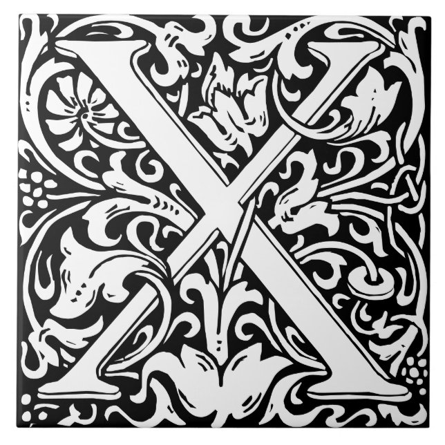 Blommigt Alphabet Monogram Brev X Tile Kakelplatta (Framsidan)