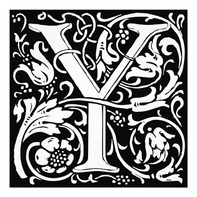 Blommigt Alphabet Monogram Brev Y Fototryck (Framsidan)