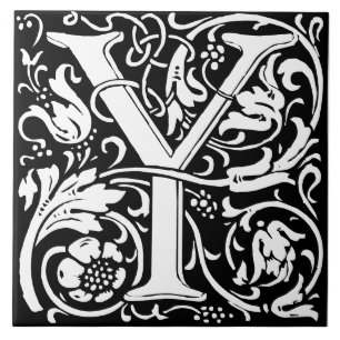 Blommigt Alphabet Monogram Brev Y Tile Kakelplatta