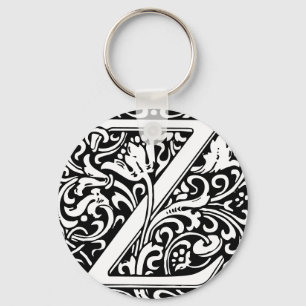 Blommigt Alphabet Monogram Brev Z Fyrkantstreck Nyckelring
