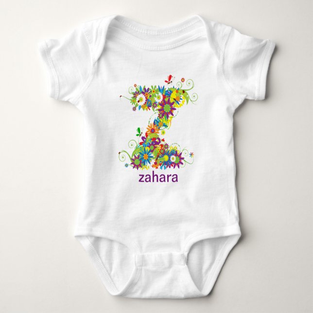 Blommigt Alphabet Namn Baby Tee (Monogram Z) Shirt (Framsida)