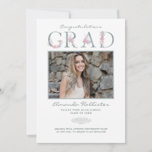 Blommigt Alphabet Photo Grad Announcement Meddelande