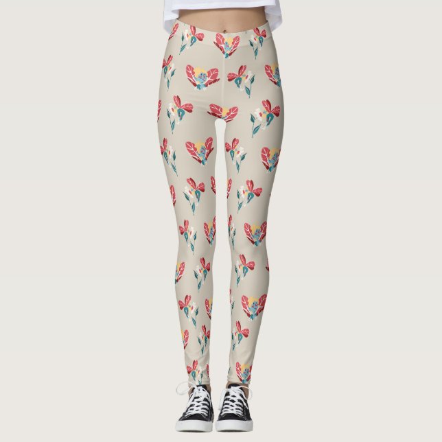 Blommigt Älvors Illustration Mönster Leggings (Framsida)
