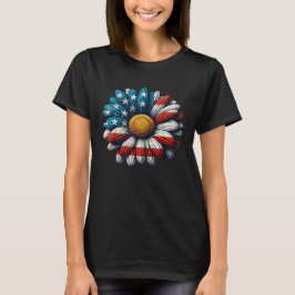 Blommigt American Flagga Daisy 4 juli Patriotic T Shirt