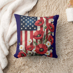 Blommigt Amerikanska Flagga Dekorativ kudde