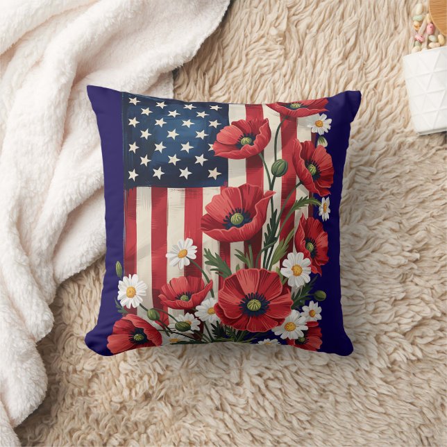 Blommigt Amerikanska Flagga Dekorativ kudde (Filt)
