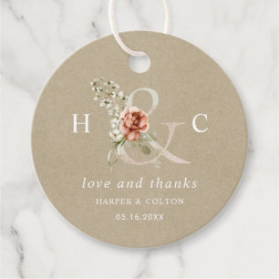 Blommigt Ampersand Elegant bröllop Tack Kraft Gåvor Etiketter
