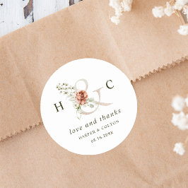 Blommigt Ampersand Elegant bröllop Tack Runt Klistermärke