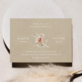 Blommigt Ampersand Elegant Rustic Kraft Bröllop Inbjudningar