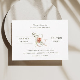 Blommigt Ampersand Elegant Watercolor Bröllop Inbjudningar