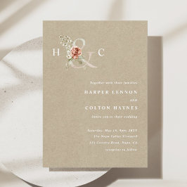 Blommigt Ampersand Elegant Watercolor Bröllop Kraf Inbjudningar