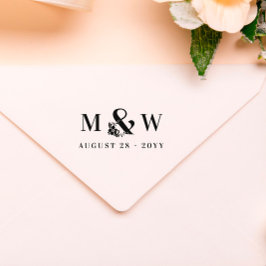 Blommigt Ampersand Initialer & Bröllop Datum Stämpel