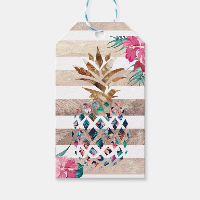 Blommigt Ananas mopeder Monogram Presentetikett (Framsidan)