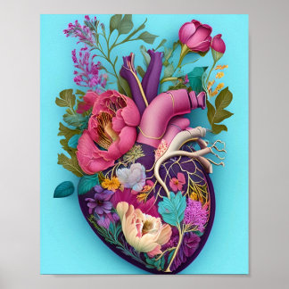 Blommigt Anatomy Heart Art Illustration Poster