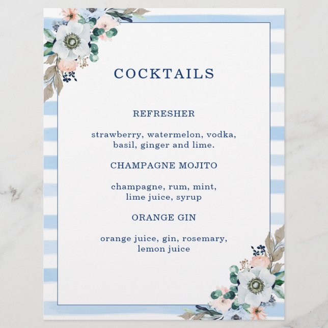 Blommigt Anchor Beach Wedding Cocktail Menu (Framsida)