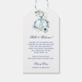 Blommigt Anchor Blue Rand Beach Wedding Välkommen Presentetikett