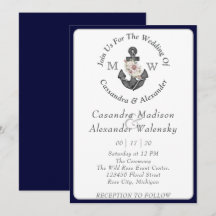 Blommigt Anchor med Rope Beach Wedding Navy Blue