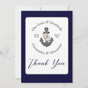 Blommigt Anchor med Rope Beach Wedding Navy Blue Tack Kort