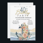 Blommigt Anchor Nautical 40th Birthday Inbjudningar<br><div class="desc">Blommigt Anchor Nautical Ocean Wave 40:e födelsedagsinbjudan till kvinnor. Du kan enkelt ändra exempeltexten till din egen genom att klicka på Anpassa. Klicka på Anpassa ytterligare om du vill ändra teckensnittstyp, Teckensnitt Färg, Teckensnitt Storlekt eller Lägg till/ta bort/ändra Inslagen Text eller Design. Anm.: Denna inbjudan är tillgänglig för åldersgrupperna 30,...</div>