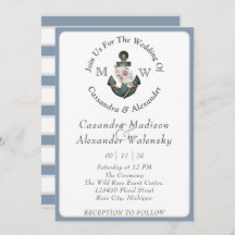 Blommigt Anchor Nautical Bröllop Dusty Blue Rand