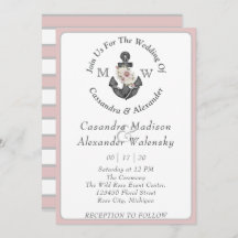 Blommigt Anchor Nautical Bröllop Dusty Ro Stripe