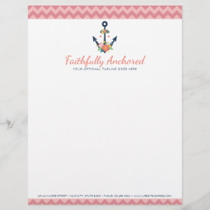 Blommigt Anchor Nautical Faith Navy & Coral Chevro Brevhuvud