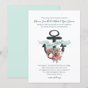 Blommigt Anchor Nautical Watercolor Bröllop Inbjudningar