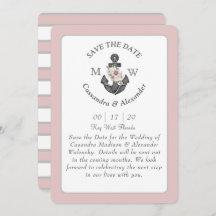 Blommigt Anchor Navy Blue Rosa Nautical Bröllop In