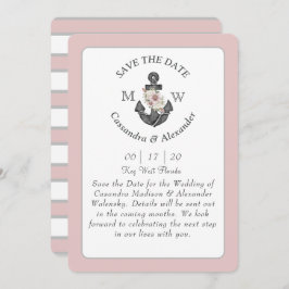 Blommigt Anchor Navy Blue Rosa Nautical Bröllop In Inbjudningar