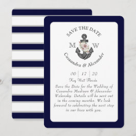Blommigt Anchor Navy Blue White Nautical Bröllop Inbjudningar