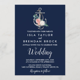 Blommigt Anchor | Sommaren Bröllop i flottan Inbjudningar