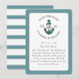 Blommigt Anchor Teal Aqua Blue Nautical Bröllop Inbjudningar