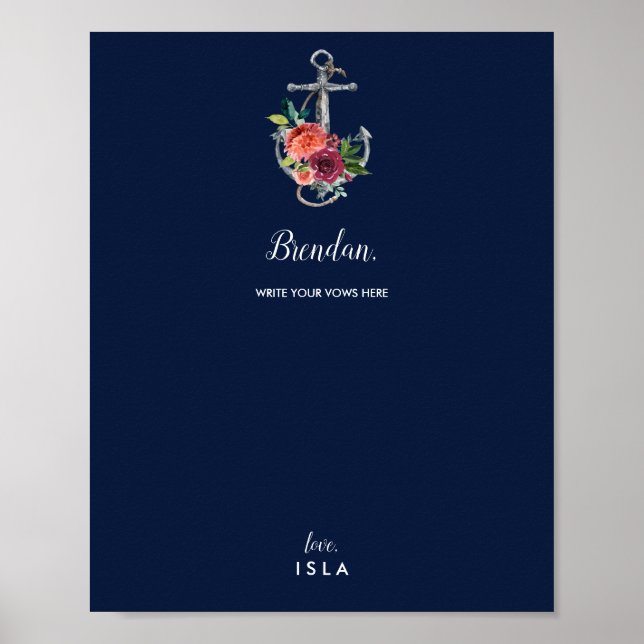 Blommigt Anchor | Vuxna vid marinhösten Bröllop Poster (Framsidan)