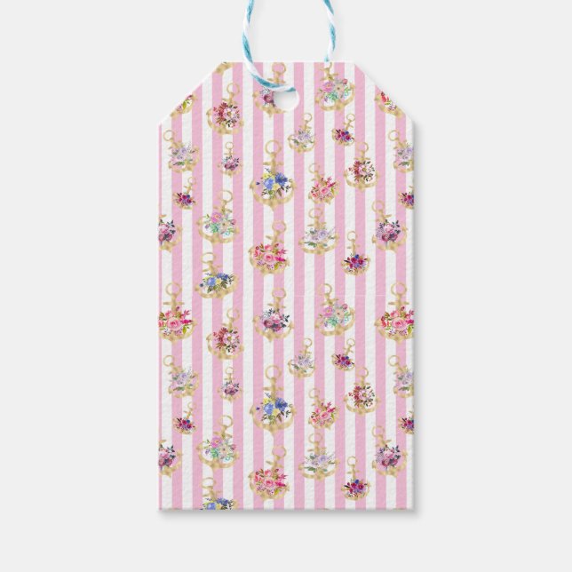 Blommigt Anchors på Rosa Rand Gift Märkre Presentetikett (Framsidan)