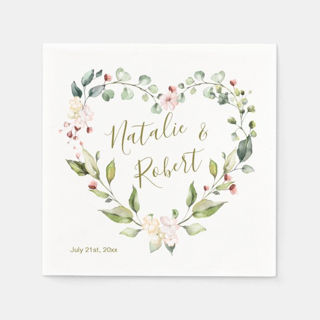 Blommigt andedräkt, grönt löv i form av hjärta pappersservett (Framsidan)