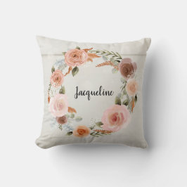 Blommigt andedräkt Vit Wood Peach Girl Kudde