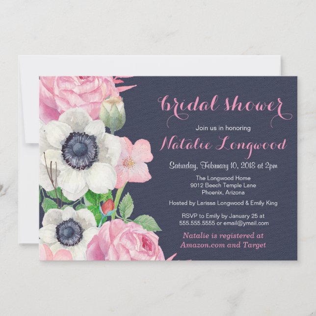 Blommigt Anemone Watercolor Baby eller Möhippa Inbjudningar (Framsida)