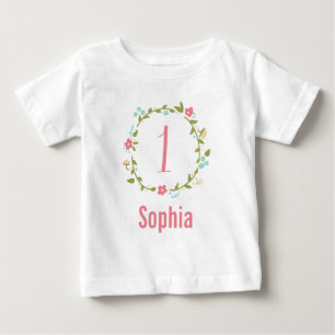 Blommigt Ångest Flicka 1:a födelsedagsdagen Person T-shirt