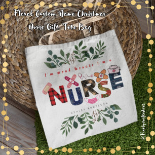 Blommigt Anpassat namn Jul Nurse Gift Tygkasse