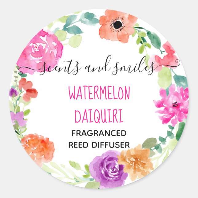 Blommigt Anpassningsbar Branded Reed Diffuser Prod Runt Klistermärke (Framsida)