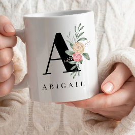 Blommigt Anpassningsbar Monogram Namn Kaffemugg