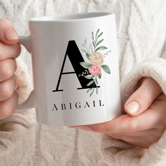 Blommigt Anpassningsbar Monogram Namn Kaffemugg (Skapare uppladdad)