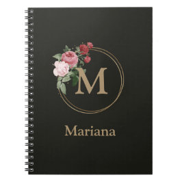 Blommigt Anpassningsbar Monogram och Namn Journal Anteckningsbok