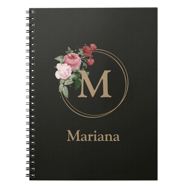 Blommigt Anpassningsbar Monogram och Namn Journal  Anteckningsbok (Framsidan)
